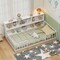 Costway Twin/Full Size Montessori Floor Bed with Bookcase Storage Shelves & Safety Fence Rails White/Gray